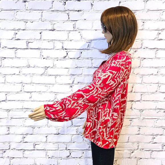 BANANA REPUBLIC - Red/white printed v-neck blouse - Picture 7 of 11